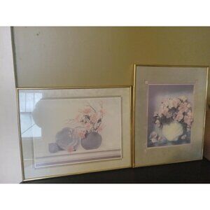 Set of 2 Vintage Floral Pastel Prints – Framed Botanical Wall Art Wall Decor Art